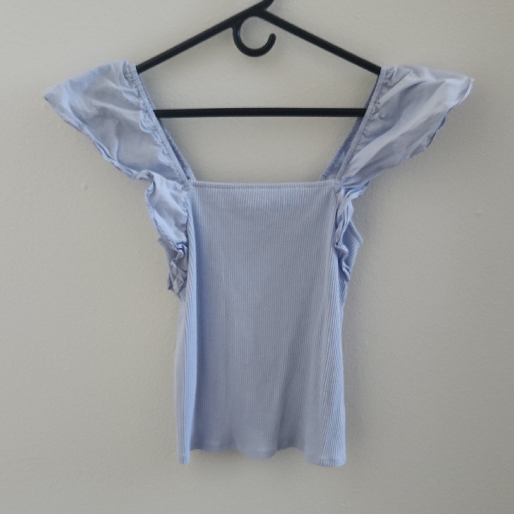 a new day Light Blue Ruffle Sleeve Blouse